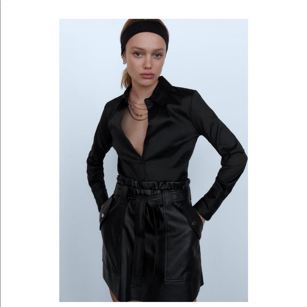 NWT Zara Faux Leather Paperbag Skirt S